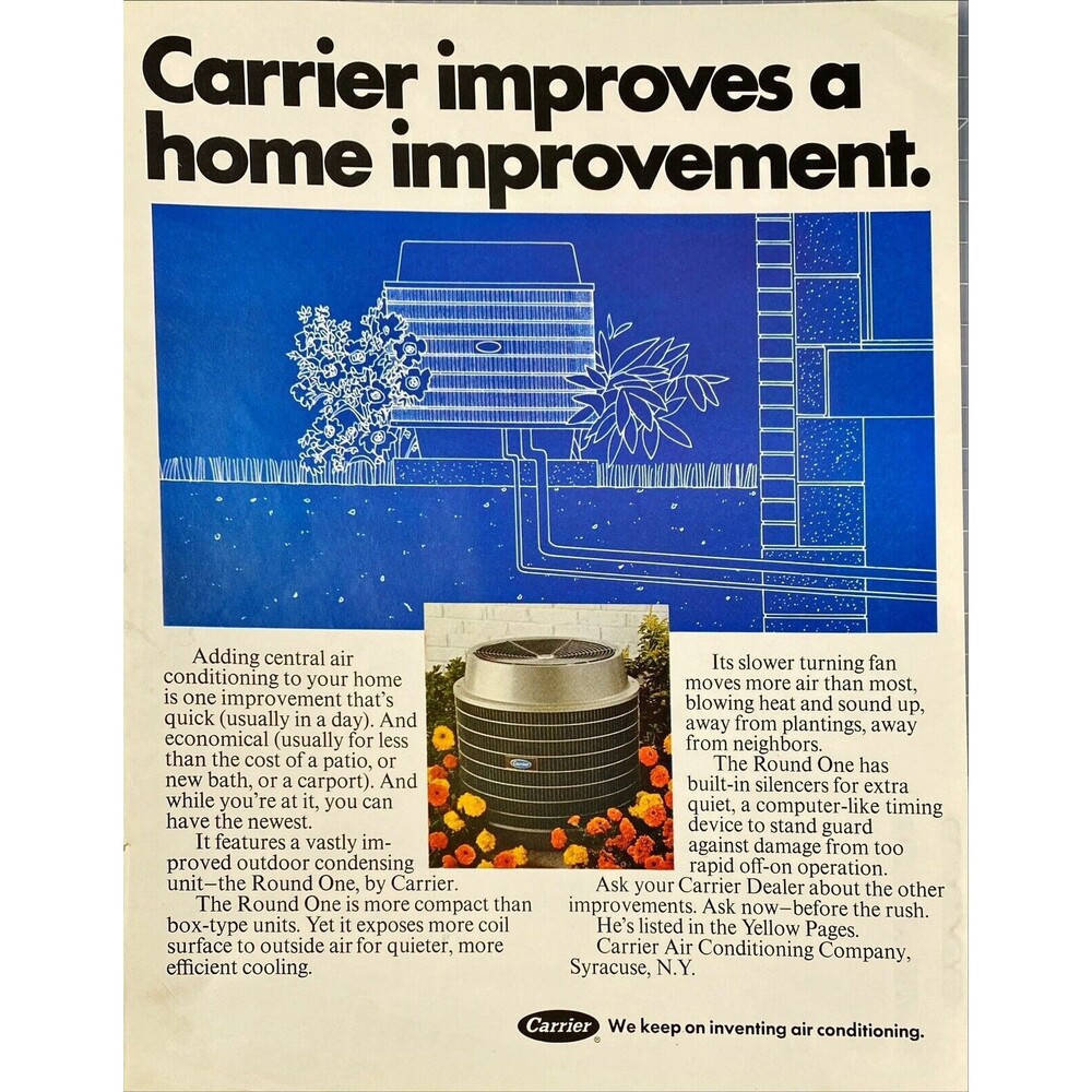 Carrier Central Air Conditioning "improves A Home Improvement" Vtg Print Ad 1970